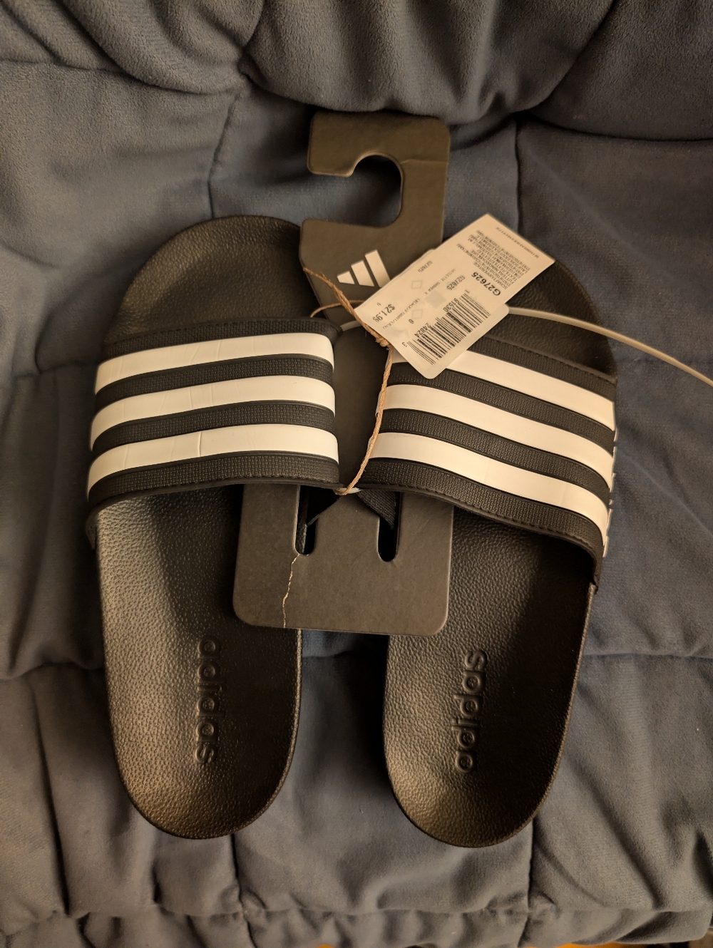 Adidas Slides Black White 3-Stripe | Youth 6 Men’s 6 Women’s 7 | NEW Under $20